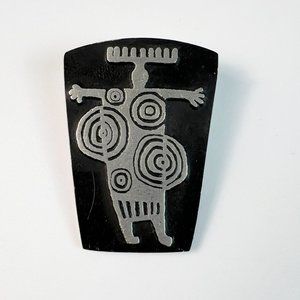 Alice Seely 2000 Pewter Pin Ethnic Tribal Aboriginal Style Black / Silver Tone